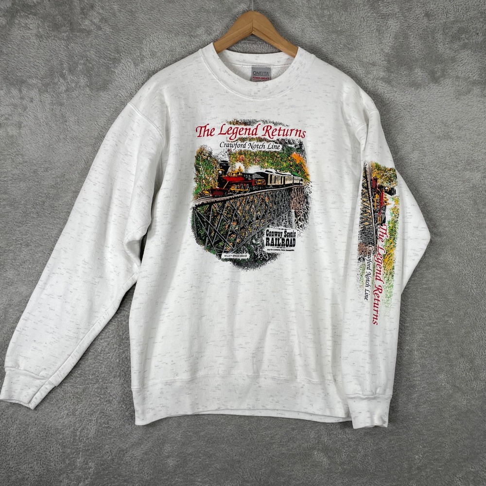 Vintage Conway Scenic Railroad Sweatshirt Mens‎ Large White Graphic Oneita USA